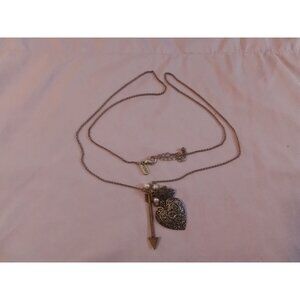 Aeropostale Aero Heart & Arrow Charm Necklace with Floral Design & Pearl Accents